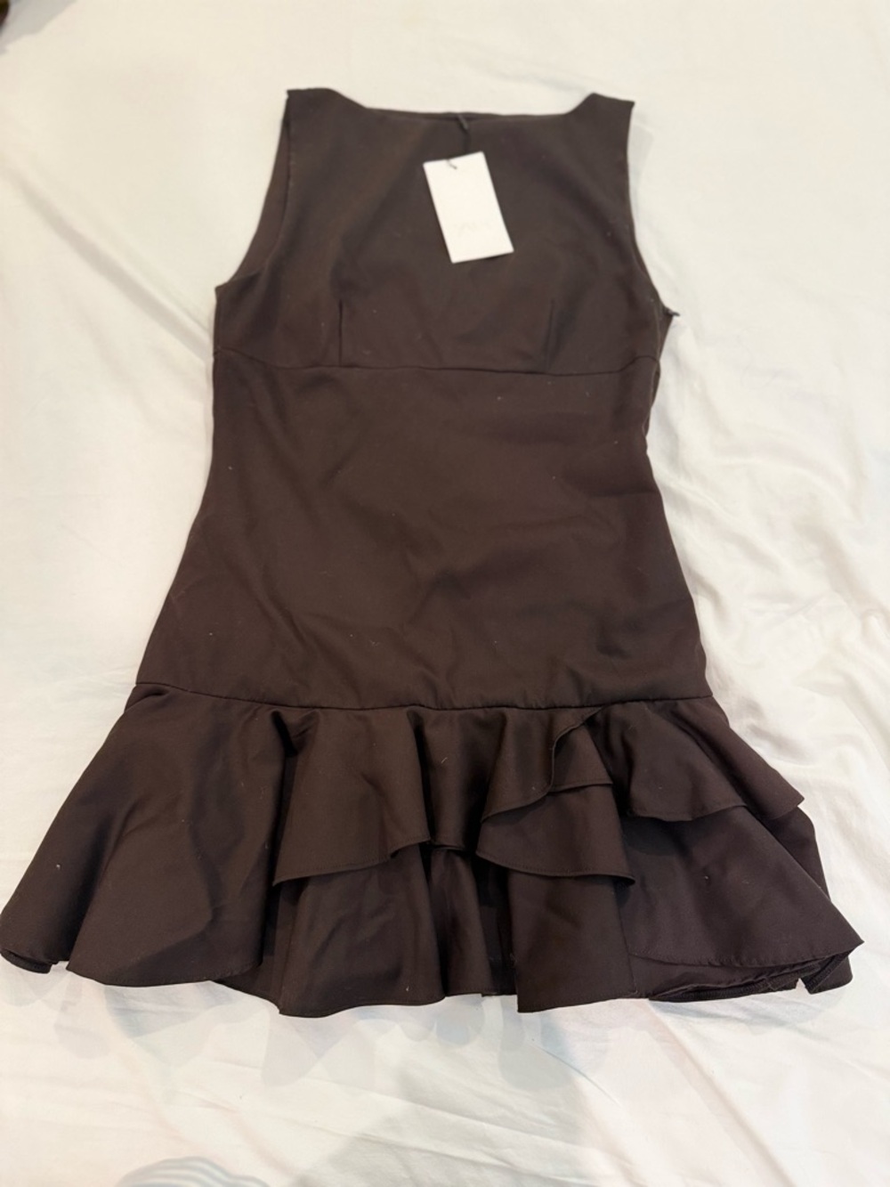 Zara Brown Ruffle Hem Sleeveless Dress